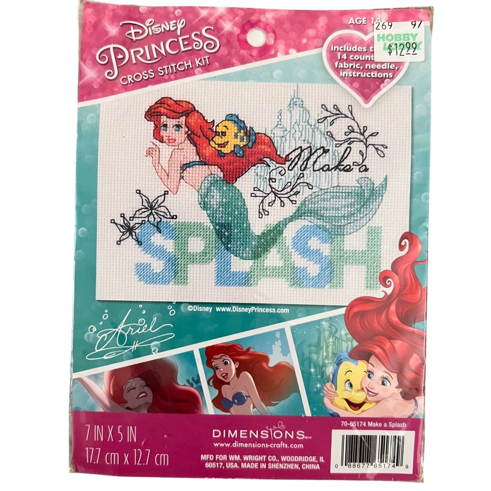 The Little Mermaid Cross Stitch Needlepoint Kit Dimensions Disney Princess Ariel